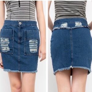 POL | NWT Blue Jean Distressed Raw Front Pocket Denim Skirt M